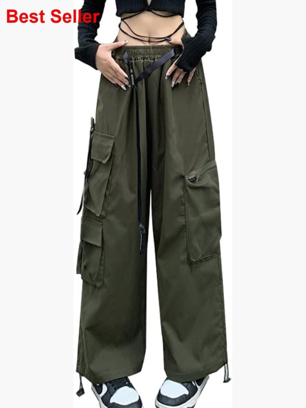 Women's Cargo Pants Baggy Wide Leg High Waisted Cotton Casual